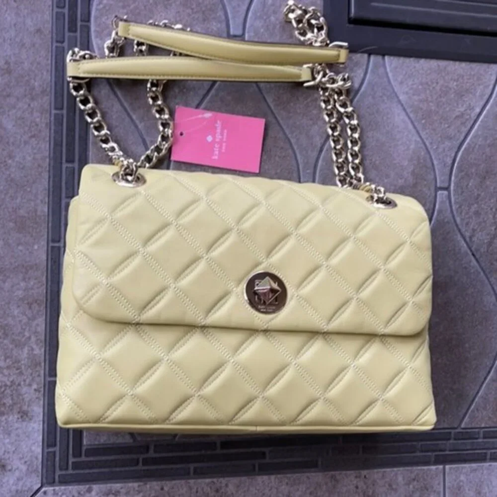 Kate Spade Natalia Smooth Leather Medium Flap Shoulder Bag Frosty Lime